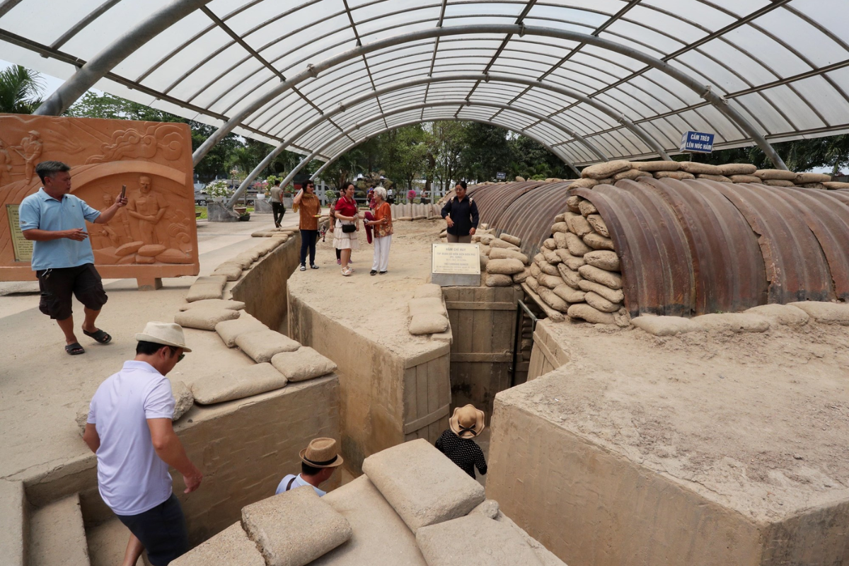De Castries Bunker surrounded by barbed wire and tanks in Dien Bien Phu